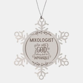 Bible Verse Mixologist Christmas Ornament Gifts, to My Mixologist for with God Nothing Shall be Impossible Mixologist Gifts, Xmas Gifts for Mixologist Snowflake Ornament Decorations