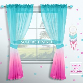 Pink and Green Curtains for Mermaid Bedroom Decor Set 1 Sheer Panel Rod Pocket Gradient Pink Turquoise Mint Aqua Ombre Mermaid Curtains for Girls Room Little Kids Princess Decorations 84 Inch Length