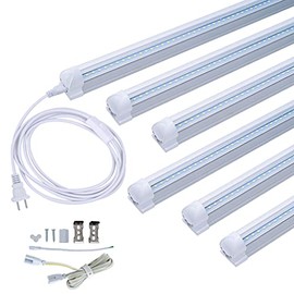 (Pack of 6)T8 4FT LED Integrated Tube Light Fixture,Shop Light with ON/Off Switch Power Cord,6500K Supper White,24W,Single Strip Indoor Connectable Lamp,Replace Fluorescent Bulb Light,Clear Cover