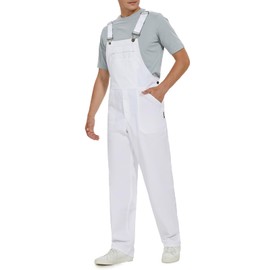 WORK IDEA Men's Bib Overalls,Men's Overalls Workwear Lightweight with Adjustable Straps and Pockets, White, XXXXL