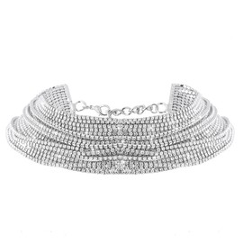 Nicute Layered Rhinestone Choker Sparkly Crystal Necklace Diamond Statement Necklace Jewelry for Women (Silver)