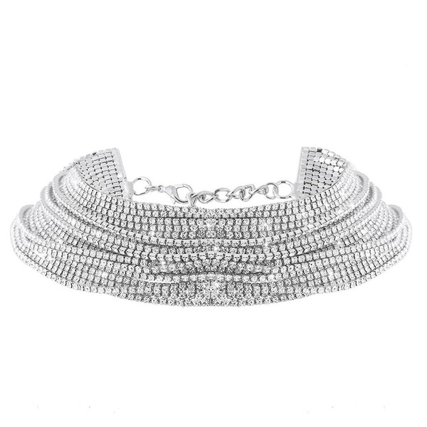 Nicute Layered Rhinestone Choker Sparkly Crystal Necklace Diamond Statement Necklace