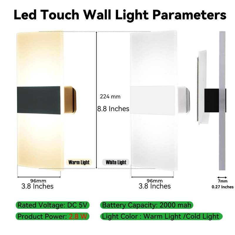 FelRelWel Modern Wall Sconces,Rechargeable USB Battery Operated,2 PCS Acrylic LED