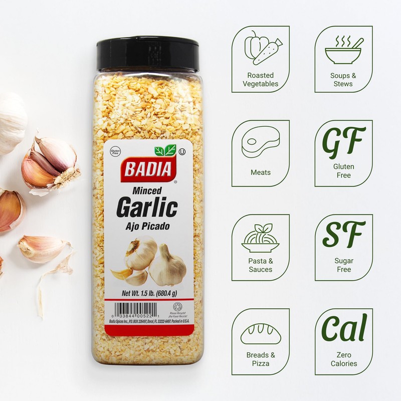 Badia Garlic Minced, 1.5 Pound - All-Natural, Non-GMO, Dehydrated Garlic