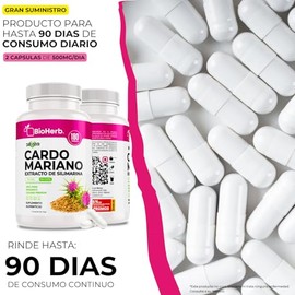 BioHerb® | Cardo Mariano 100% Puro | Extracto de Silimarina Estandarizado al 80% con 180 Cápsulas de 500 mg | Suministro para 90 Días | Fórmula Premiu