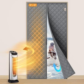 Yotache Magnetic Thermal Insulated Door Curtain Fits Door Size 36 x 82 inch, Door Curtain Size 38" x 84" Weatherproof Oxford Material Door Screen Covers Keep Cold Drafts Out, Gray