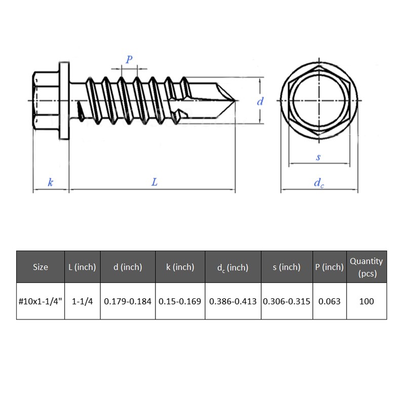 VGBUY 100Pcs #10 x 1-1/4" Self Drilling Screws for Metal,410