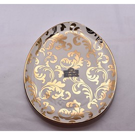 New Ornate Filigree Design White & Gold Color Egg Shape Tidbit Spoon Rest Plate