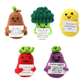 5 Pcs Positive Fruits Knitted Toys - Funny Fruit Knitted Doll Set with Motivational Cards, Cute Positive Tomato,Eggplant,Broccoli Toy,Positive Affirmation Gifts for Adult Kid Lover Emotional Support
