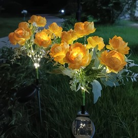 2pcs Solar-Powered Peony Flower Light, IP65 Waterproof, 14 Fancy Lights Artificial LED Blooms (84LED), Outdoor Garden Lawncolor: Yellow Exquisite Peony