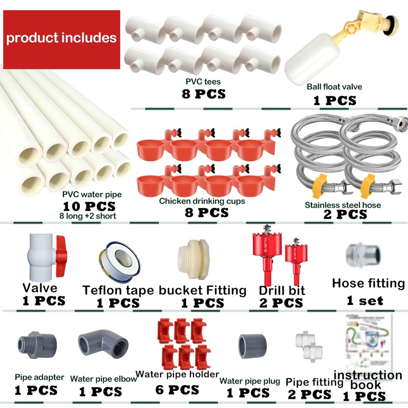 Complete Set Pipeline Automatic Chicken Waterer System(58 Accessories Included)Chicken Water