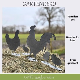 Storm's Gartenzaubereien Chicken Rooster Chickens Made of Metal – Shabby Grey Varnished – 5-Piece Garden Decoration to Stand Up