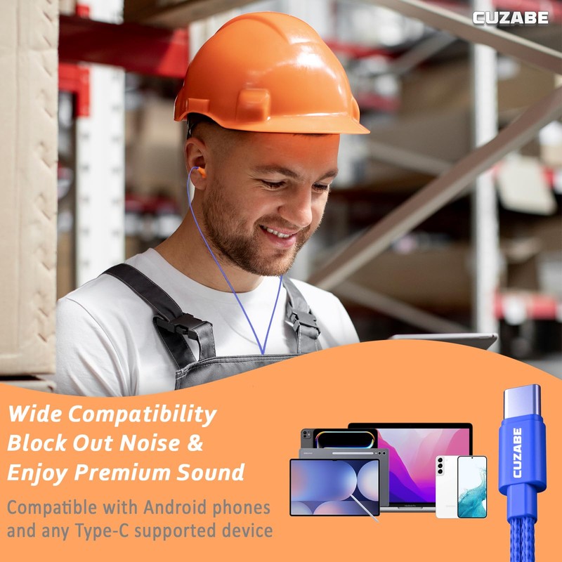 CUZABE Ear Plug Headphones for Work, Wired Earplug Headphones USB