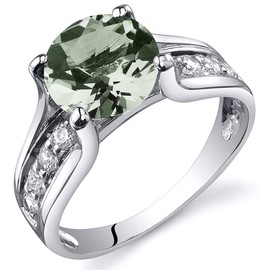 PEORA Green Amethyst Cathedral Solitaire Ring for Women 925 Sterling Silver, Natural Gemstone, 1.75 Carats Round Shape 8mm, Size 9, Cocktail, Promise, Engagement Ring, Sparkling Green Stone Ring