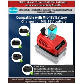 USB Adapter Charger for Milwaukee 18V M18 Battery PD100W Self-contained Fast Charger Input and Type-C USB-C Output Function,Camping Essentials