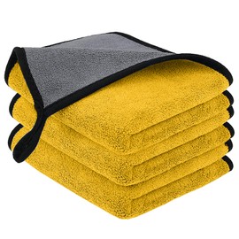 Auronna 800GSM Microfiber Cleaning Cloths 2 Layer - 40 x 40 cm Super Absorbent Cleaning Towel for Household And Car Washing, Drying, Detailing (Pack of 3, Yellow/Grey)