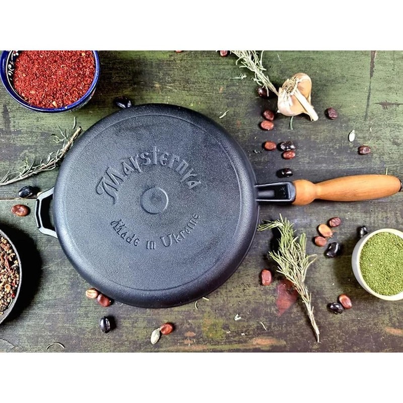 stpgoods Crepe Pan Cast Iron Pancake Pan with Wooden Handle