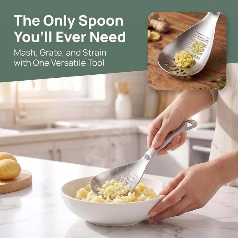 5-in-1 Stainless Steel Cooking Spoon, Multifunction Cooking Spoon,304 Stainless Steel