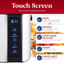 Elite Gourmet ECT5322 Long Slot 4 Slice Toaster, Countdown Timer, Bagel Function 6 Toast Setting, Defrost, Cancel Function, Built-in Warming Rack, Extra Wide Slots for Bagels Waffles, Stainless Steel