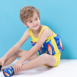 Lemandii One-Piece Children Buoyancy Swimsuit Swim Vest Detachable Float Swimwear, Perfect for Kids or Baby Learn to Swimming (Yellow, S)