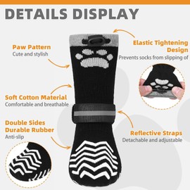 KOOLTAIL Non-Slip Dog Socks for Hot Pavement to Prevent Licking Paws,Dog Grippy Boots&Paw Protector with Reflective Straps, Non Twist Dog Shoes for Hardwood Floors for Small Medium Large Senior Dogs