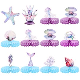 Lyreh 12pcs Mermaid Party Decorations, Mermaid Themed Honeycomb Centerpieces for Ocean Under The Sea Theme Birthday Party Baby Shower Supplies