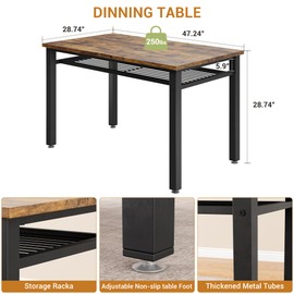 GarveeHome Dining Table Set for 4, 4 Pieces Dining Table Set for Home, 1 Table with 2 Chairs and 1 Bench, Table and Bench wth Storage Rack, Dinner Table Set with Metal Frame, for Small Space/Apt