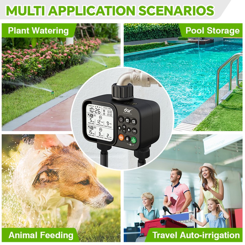 2-Zone Digital Garden Water Timer with Rain Sensor – Automatic