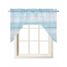Gradient Aqua Blue Swag Valances for Windows,Modern Solid Swag Kitchen Curtain Valances,Rod Pocket Rustic Minimalist Pastel Country Small Window Curtain for Cafe Bathroom Bedroom Drape 56"x36"