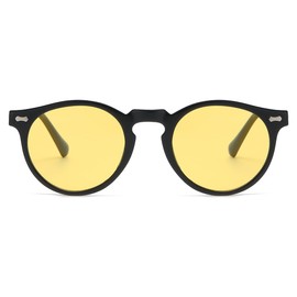 NIDOVIX Vintage Polarized Sunglasses for Men Women Round Retro Classic Fashion Eyewear UV400 Protection Sun Glasses (Black/Yellow)