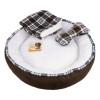 Cama para Perro Pequeño con Frazada Reversible + Juguete Hueso - Suave, Lavable y Cómoda - Color Marrón Oscuro - Diámetro 50 cm