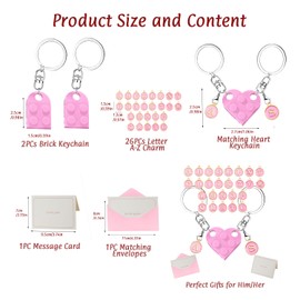 BESPMOSP Brick Matching Couple Keyring Love Heart Keyring Valentine's Day Gifts for Him Her Boyfriend Girlfriend Husband Wife Keyring Friendship Gifts for Best Friend (Pink Heart Keyring)