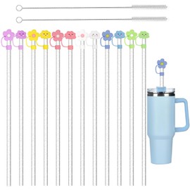 12Pcs Reusable Clear Plastic Glitter Straws, 30 cm Long Straws for Drinking, Straws for 40oz 30oz Tumblers/Jars, Glitter Sparkle Drinking Straws with 12 Straw Cover, 2 Cleaning Brush