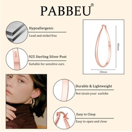 PABBEU Silver Earrings Women's 925 Hoop Earrings, Thick Earrings Silver Oval Hoop Earrings, Lightweight Hypoallergenic Large Silver Earrings as a Gift for Women, 30/40/50/60 mm, Sterling Silver, No