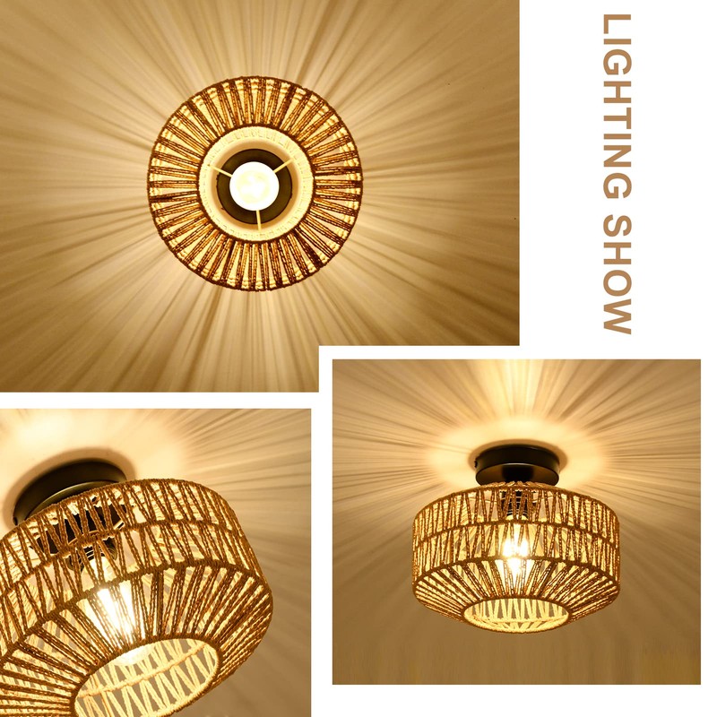 Jobtical Boho Light Fixtures Ceiling Mount,Mini Rattan Chandelier Light Fixture