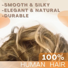 Charmele Messy Bun Hair Piece Human Hair, Human Hair Bun, Hair Buns Hair Piece, Messy Bun Hair Scrunchie 100% Real Hair Bun, Messy Bun Hair Piece for Women Brown Mixed Honey Blonde