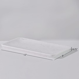 Natural White Marble Tray, 12 x 6 x 0.75 Inch Elegant Texture Storage Tray, Rectangular Countertop Organizer, Genuine Marble Storage Platter for Bathroom, Kitchen, Coffee Table, Home Decor