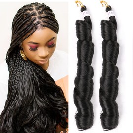 Mtmei hair French Curly Braiding Hair for Box Braids 8 Packs 24 Inch 100G/Pack Loose Wave Braiding Hair Nature Black Crochet Braids Spanish Curly Synthetic Spiral Curl Silky Braiding Hair Extensions for Black Women #1B (24 Inch,8 Packs)