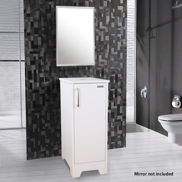 13" Small Bathroom Vanity Modern Cabinet Table Organizer MDF Top White Single