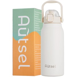 Autsel 1.7L Stainless Steel Water Bottle with Straw Large Metal Water Bottles Flask with Handle Double Walled Insulated Sports Water Bottle Leakproof for Gym Sports