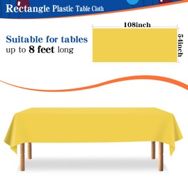 12 Pack Yellow 54 x 108 Inch Disposable Plastic Tablecloths Rectangular Table Cloth Plastic Table Cover for Parties