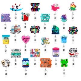 24 Pcs Badge Reel Cute Funny Themed Name ID Clip Bulk Retractable Badge Reel Holder for Doctor Student Men Women Office Lanyard Supplies Accessories Bulk Appreciation Gifts