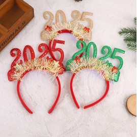 Losuya 3 stücke Rot Grün 2024 Frohes Neues Jahr Stirnbänder Tiara Lametta Haarband Glitzer Haar Hoops Silvester Headwear Kopfschmuck