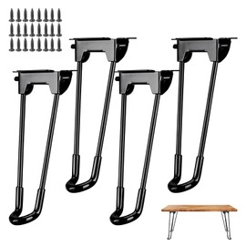 4Pcs Folding Hairpin Legs, 13 Inch Foldable Hairpin Furniture Coffee Table Legs, Metal Home DIY Projects Heavy Duty Table Legs for Coffee Table Desk Bench Chair with Rubber Floor Black(Height 320 mm)