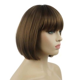 Lydell Short Bob Straight Synthenic Wigs with Neat Bangs for Women Girls Light Reddish Golden Brown