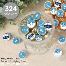 Big Dot of Happiness Baptism Blue Elegant Cross - Boy Religious Party Small Round Candy Stickers - Party Favor Labels - 324 Count