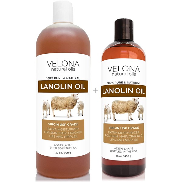 100% LANOLIN OIL USP Grade By Velona | All Natural PURE CARRIER Oil for Ski, Hair, Body & Face Moisturizing | Refined, Cold Pressed | Size: 48 oz