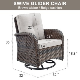 Artfurniz 2 in 1 Porch Glider Swivel Chair - Wicker Patio Furniture Outdoor Swivel Rocker Chair with Thick Cushions, 300 Lb Weight Capacity Patio Swivel Glider Seating - Brown Wicker, Beige Cushions