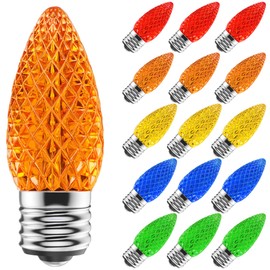 AJONIAM C9 Led Replacement Christmas Light Bulbs, 100-Pack C9 Shatterproof Led Bulbs with E17 Candelabra Base for Christmas String Lights, Waterproof & Dimmable Christmas Village Bulbs - Multicolor