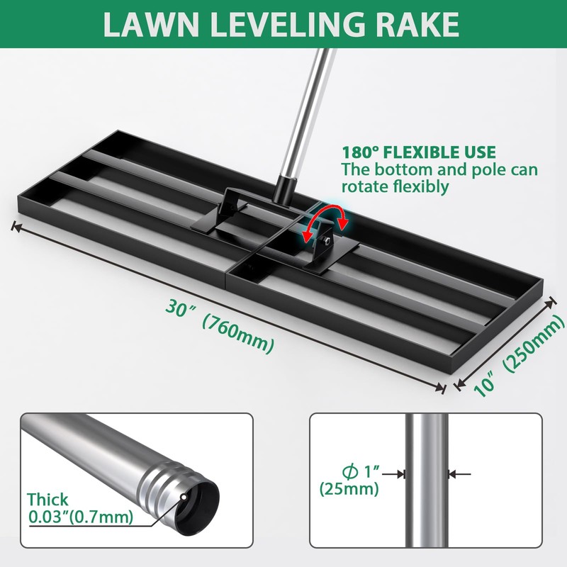 CRMCC Lawn Leveling Rake 30" x 10" with 78" Adjustable